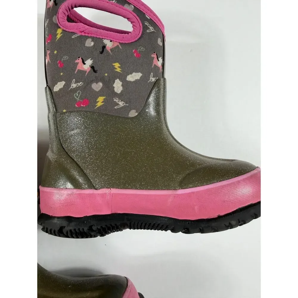 BOGS Classic Pegasus Waterproof Insulated Boots Unicorn Pink Kids Size 9